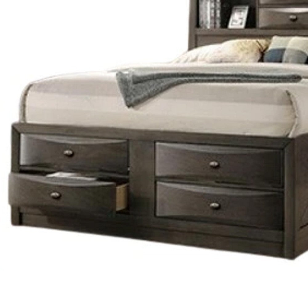 Simo King Bed | Bookcase Headboard | Storage Drawers | Gray BM342499
