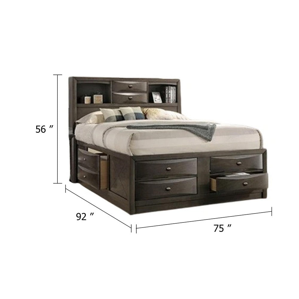 Simo King Bed | Bookcase Headboard | Storage Drawers | Gray BM342499