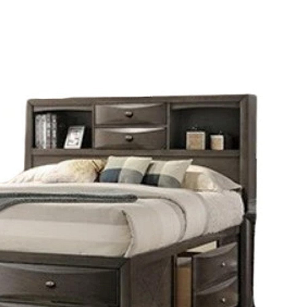 Simo Queen Bed | Bookcase Headboard | Storage Drawers | Gray BM342500