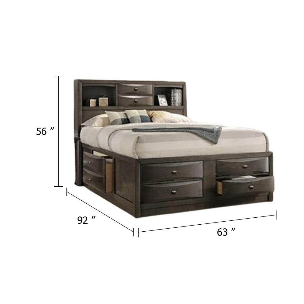 Simo Queen Bed | Bookcase Headboard | Storage Drawers | Gray BM342500