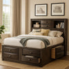 Simo Queen Bed | Bookcase Headboard | Storage Drawers | Gray BM342500