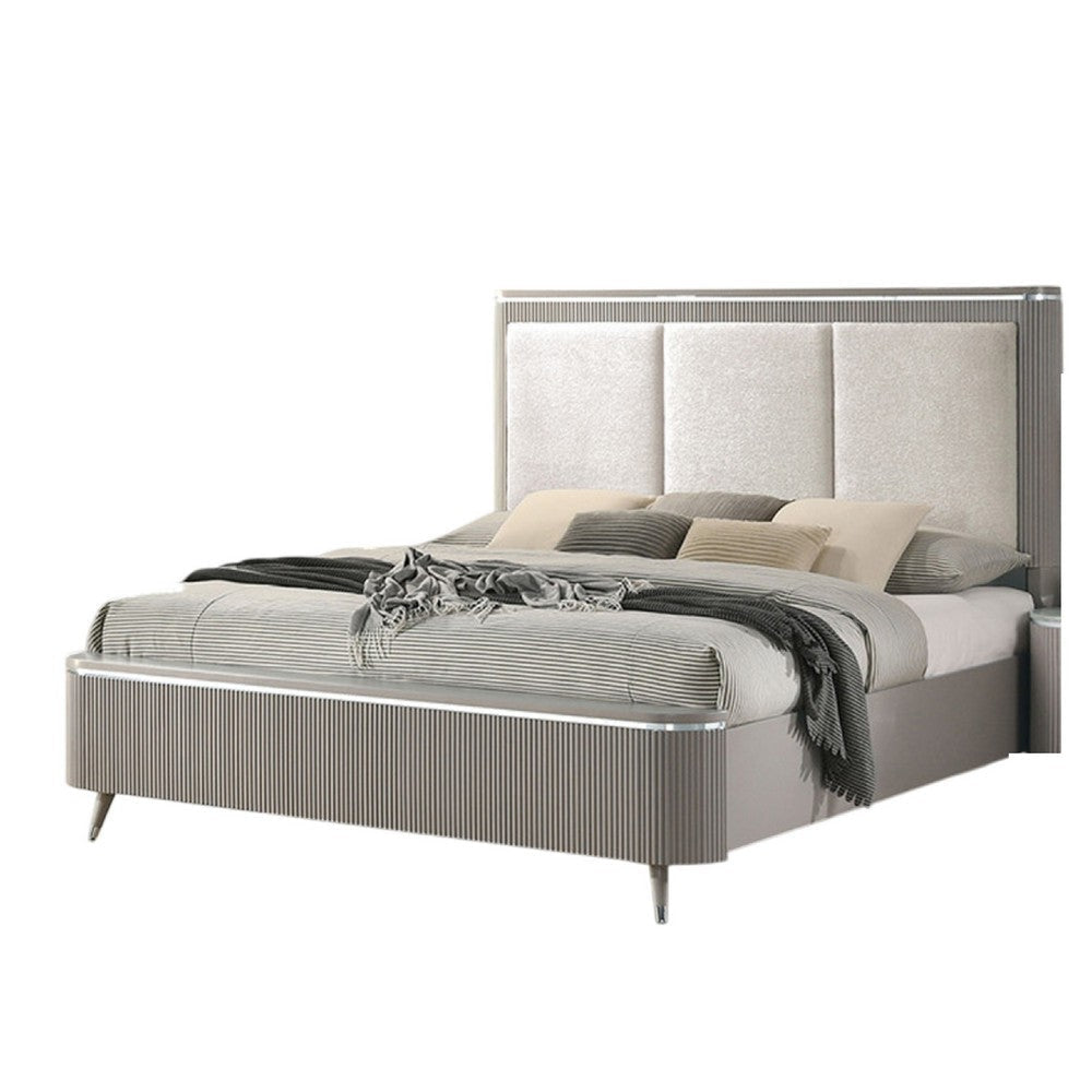 Gema Queen Bed | Channeled Upholstery | Reeded w Silver Line | Light Gray BM342501