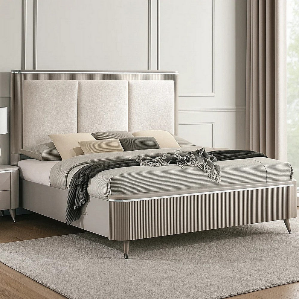 Gema Queen Bed | Channeled Upholstery | Reeded w Silver Line | Light Gray BM342501