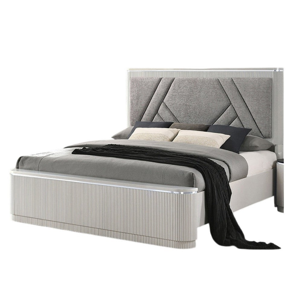 Alda King Bed | Upholstered Geometric Headboard | Light Gray Reeded Wood BM342502