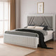 Alda King Bed | Upholstered Geometric Headboard | Light Gray Reeded Wood BM342502
