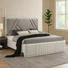 Alda Queen Bed | Upholstered Geometric Headboard | Light Gray Reeded Wood