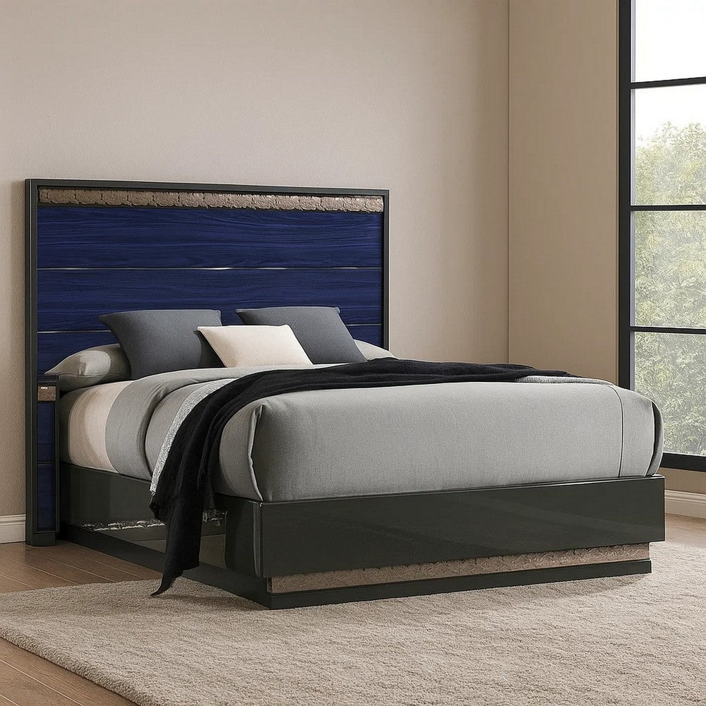 Cote King Bed | Slat Panel Headboard | Ash Gray & Indigo Blue Wood BM342504