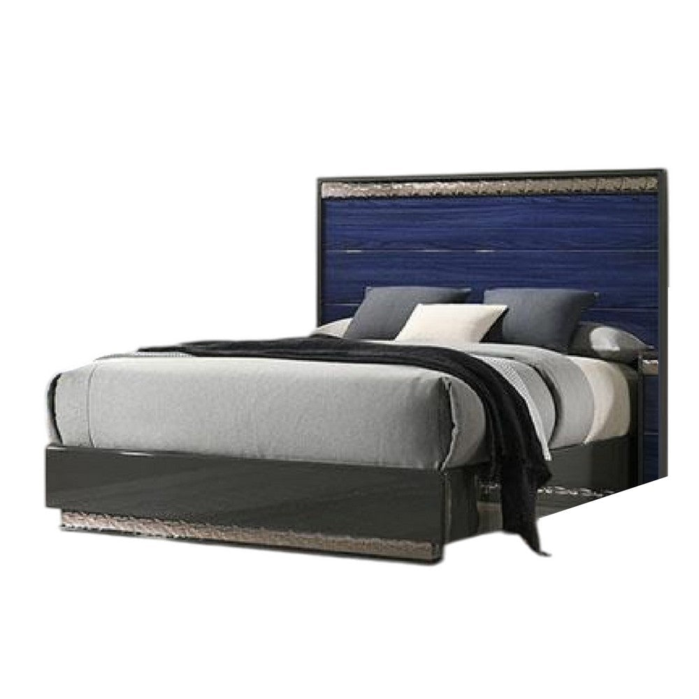 Cote Queen Bed | Slat Panel Headboard | Ash Gray & Indigo Blue Wood BM342505