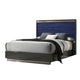 Cote Queen Bed | Slat Panel Headboard | Ash Gray & Indigo Blue Wood