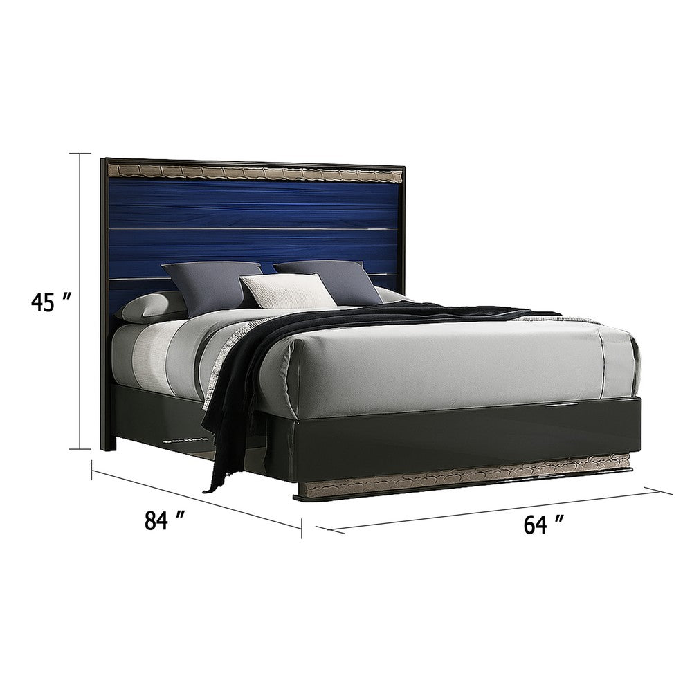 Cote Queen Bed | Slat Panel Headboard | Ash Gray & Indigo Blue Wood