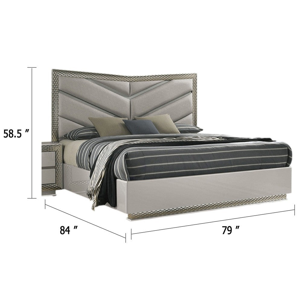 Vino King Bed | Gray Chevron Satin Fabric Upholstered | Solid Wood BM342506