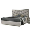 Vino King Bed | Gray Chevron Satin Fabric Upholstered | Solid Wood