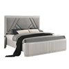 Vino Queen Bed | Gray Chevron Satin Fabric Upholstered | Solid Wood