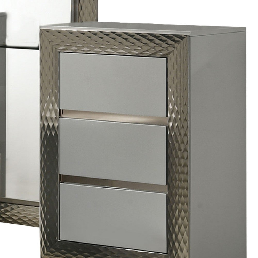 Vino 3pc Vanity Dressing Table Set w Stool | Gray | Satin Fabric | Rubberwood