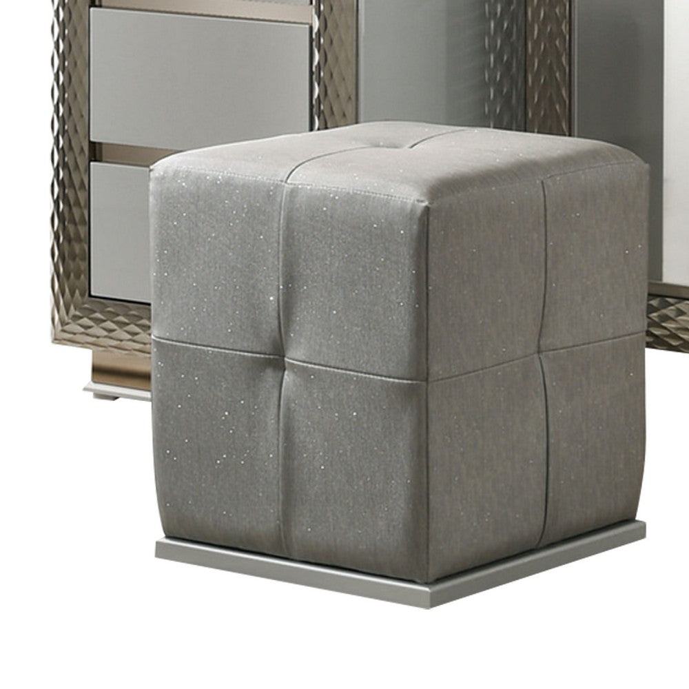 Vino 3pc Vanity Dressing Table Set w Stool | Gray | Satin Fabric | Rubberwood