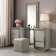 Vino 3pc Vanity Dressing Table Set w Stool | Gray | Satin Fabric | Rubberwood