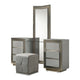 Vino 3pc Vanity Dressing Table Set w Stool | Gray | Satin Fabric | Rubberwood