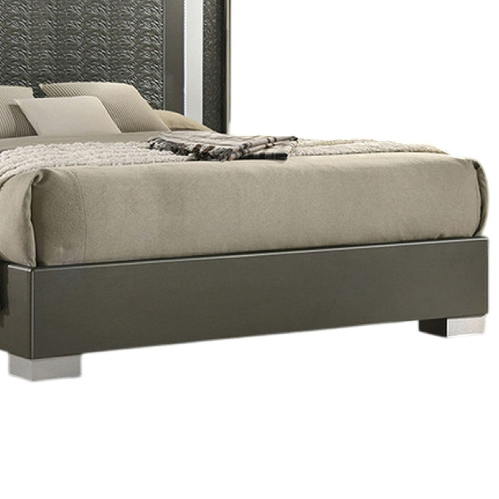 Levi King Bed | Dark Gray | Solid Teak & Rubberwood | Modern LED Lighting BM342509