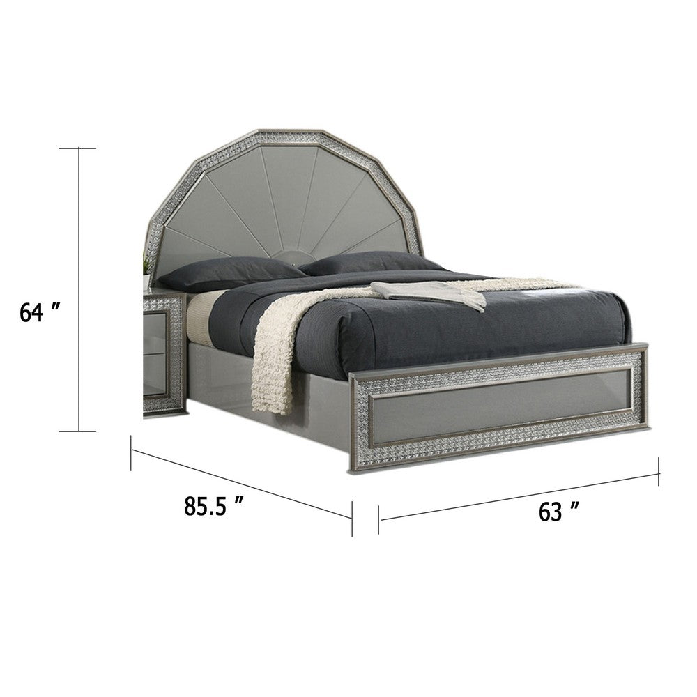 Cyl Queen Bed | Metallic Gray | Scale Molded Trim | Rubberwood | LED Lit