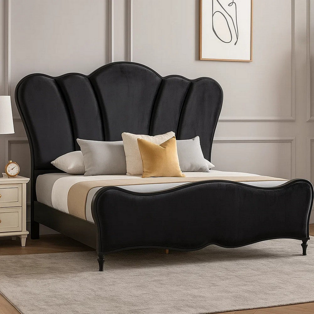 Eleena King Bed | Scalloped Padded Channel Tufting | Black Upholstery BM342513