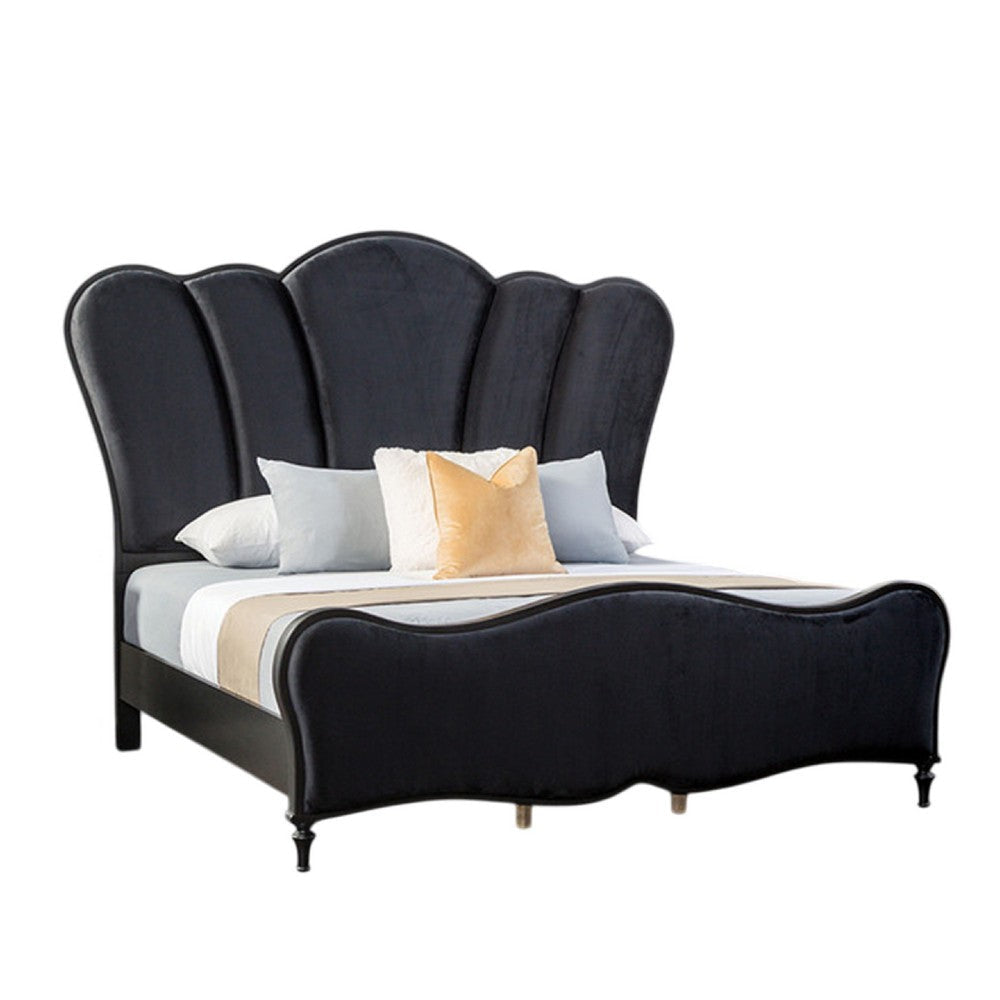 Eleena King Bed | Scalloped Padded Channel Tufting | Black Upholstery BM342513