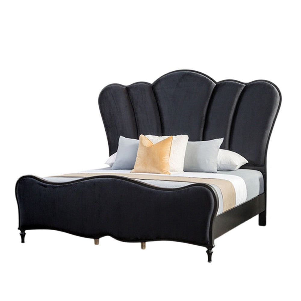Eleena Queen Bed | Scalloped Padded Channel Tufting | Black Upholstery BM342514