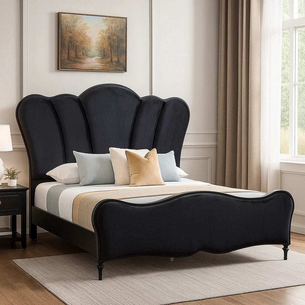 Eleena Queen Bed | Scalloped Padded Channel Tufting | Black Upholstery BM342514