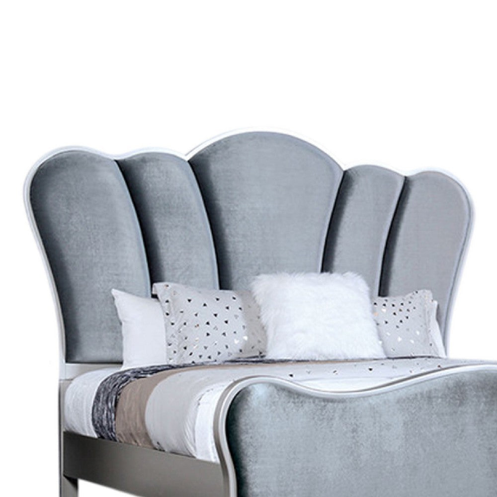 Eleena King Bed | Scalloped Padded Channel Tufting | Silver Upholstery BM342515