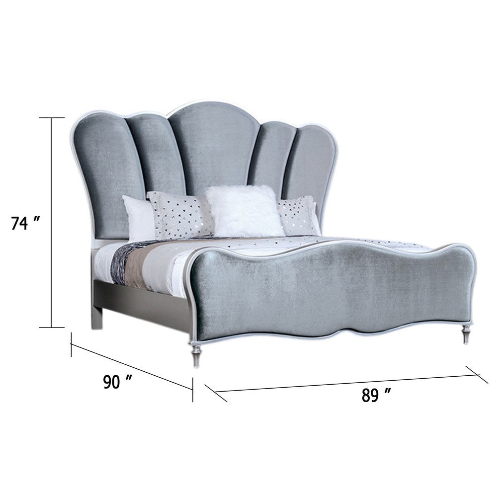 Eleena King Bed | Scalloped Padded Channel Tufting | Silver Upholstery BM342515