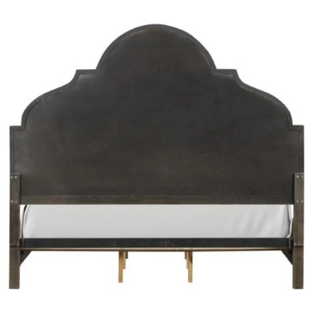 Lyla King Bed | Scalloped Ivory Upholstery | Rustic Oak Solid Wood BM342517