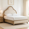 Lyla King Bed | Scalloped Ivory Upholstery | Rustic Oak Solid Wood