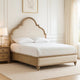 Lyla King Bed | Scalloped Ivory Upholstery | Rustic Oak Solid Wood