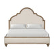 Lyla Queen Bed | Scalloped Ivory Upholstery | Rustic Oak Solid Wood BM342518