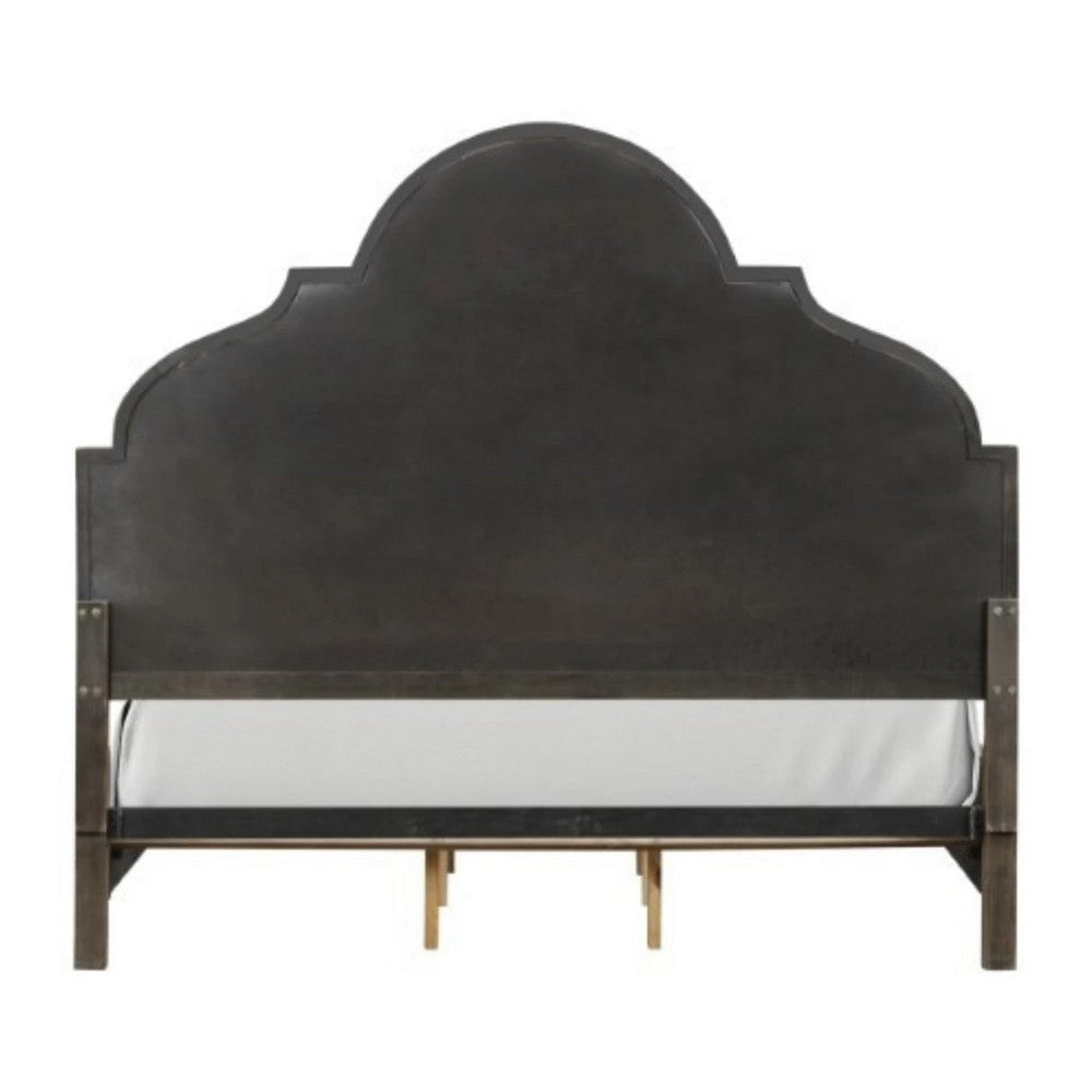 Lyla Queen Bed | Scalloped Ivory Upholstery | Rustic Oak Solid Wood BM342518