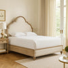 Lyla Queen Bed | Scalloped Ivory Upholstery | Rustic Oak Solid Wood