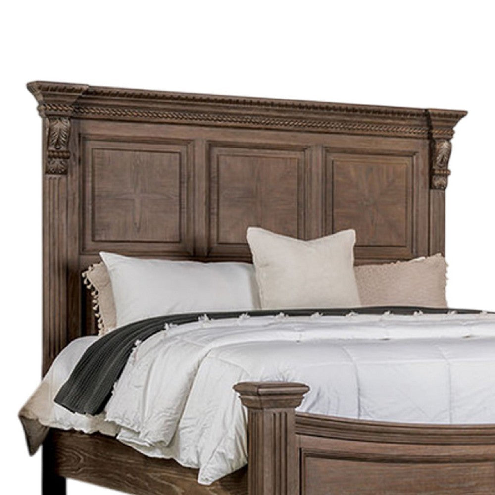 Reven Queen Bed | Weathered Oak Solid Wood | Intricate Carved Details BM342520