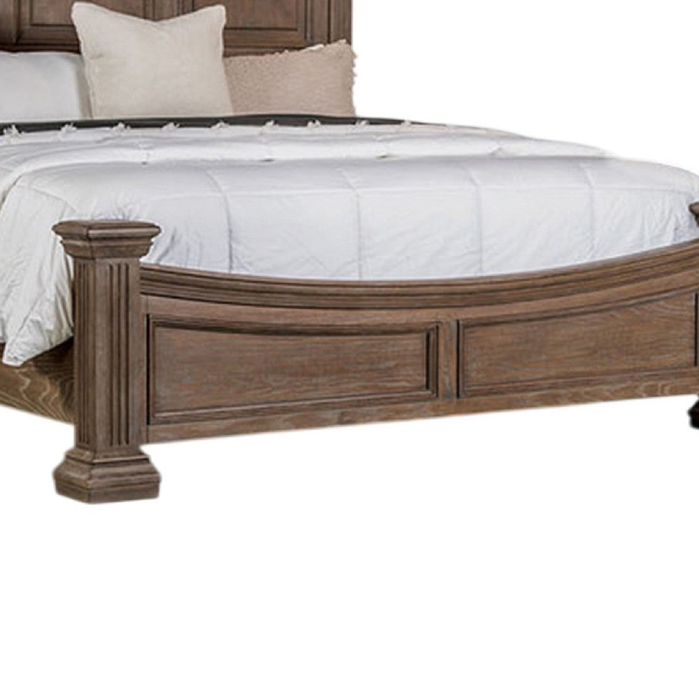 Reven Queen Bed | Weathered Oak Solid Wood | Intricate Carved Details BM342520