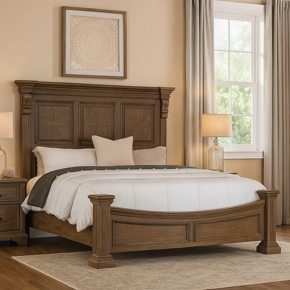 Reven Queen Bed | Weathered Oak Solid Wood | Intricate Carved Details BM342520