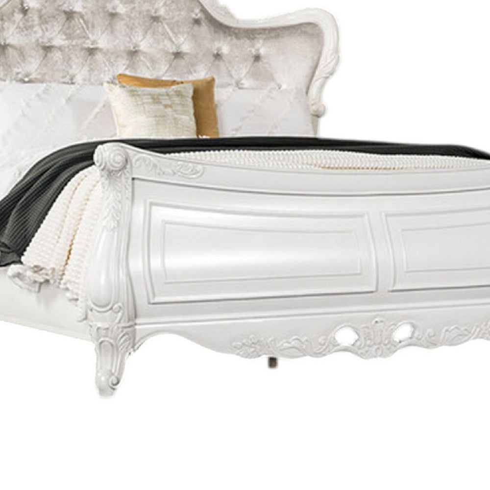 Valena King Size Bed | Ivory Upholstery | Wingback | Crown Carved Top BM342521