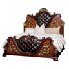 Iliana Queen Bed | Dark Cherry Brown | Black Faux Leather | Gold Carvings BM342523