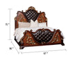 Iliana Queen Bed | Dark Cherry Brown | Black Faux Leather | Gold Carvings BM342523
