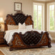 Iliana Queen Bed | Dark Cherry Brown | Black Faux Leather | Gold Carvings BM342523