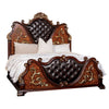 Iliana Queen Bed | Dark Cherry Brown | Black Faux Leather | Gold Carvings BM342523