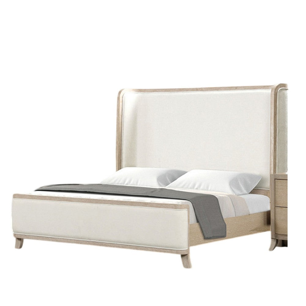 Fea Queen Bed | Natural Oak | Shelter Padded Headboard | White Upholstery BM342524