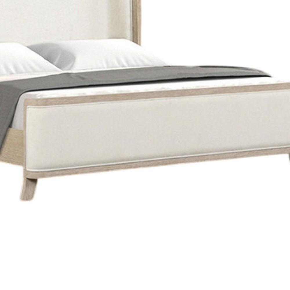 Fea Queen Bed | Natural Oak | Shelter Padded Headboard | White Upholstery BM342524