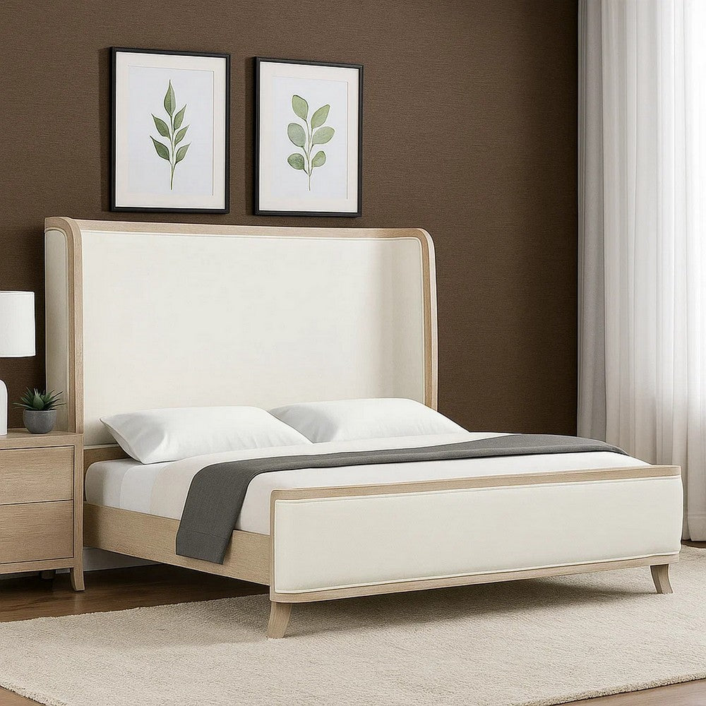 Fea Queen Bed | Natural Oak | Shelter Padded Headboard | White Upholstery BM342524