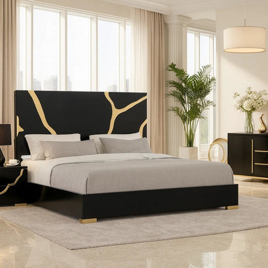 Goldie King Size Bed | Gold and Black Contemporary Bed