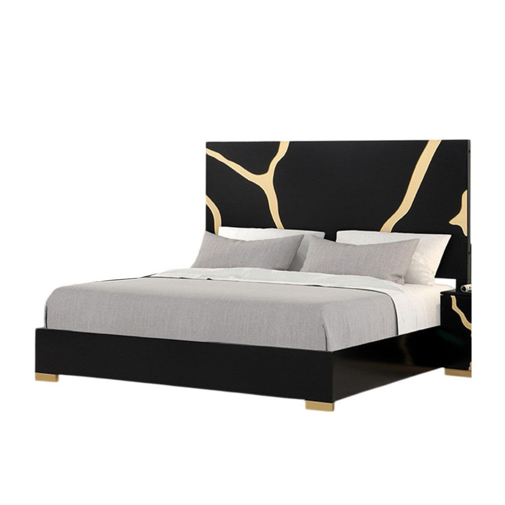 Goldie Queen Size Bed | Gold and Black Contemporary Bed | Solid Wood BM342526
