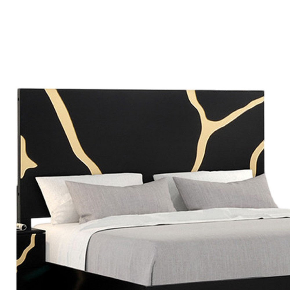 Goldie Queen Size Bed | Gold and Black Contemporary Bed | Solid Wood BM342526