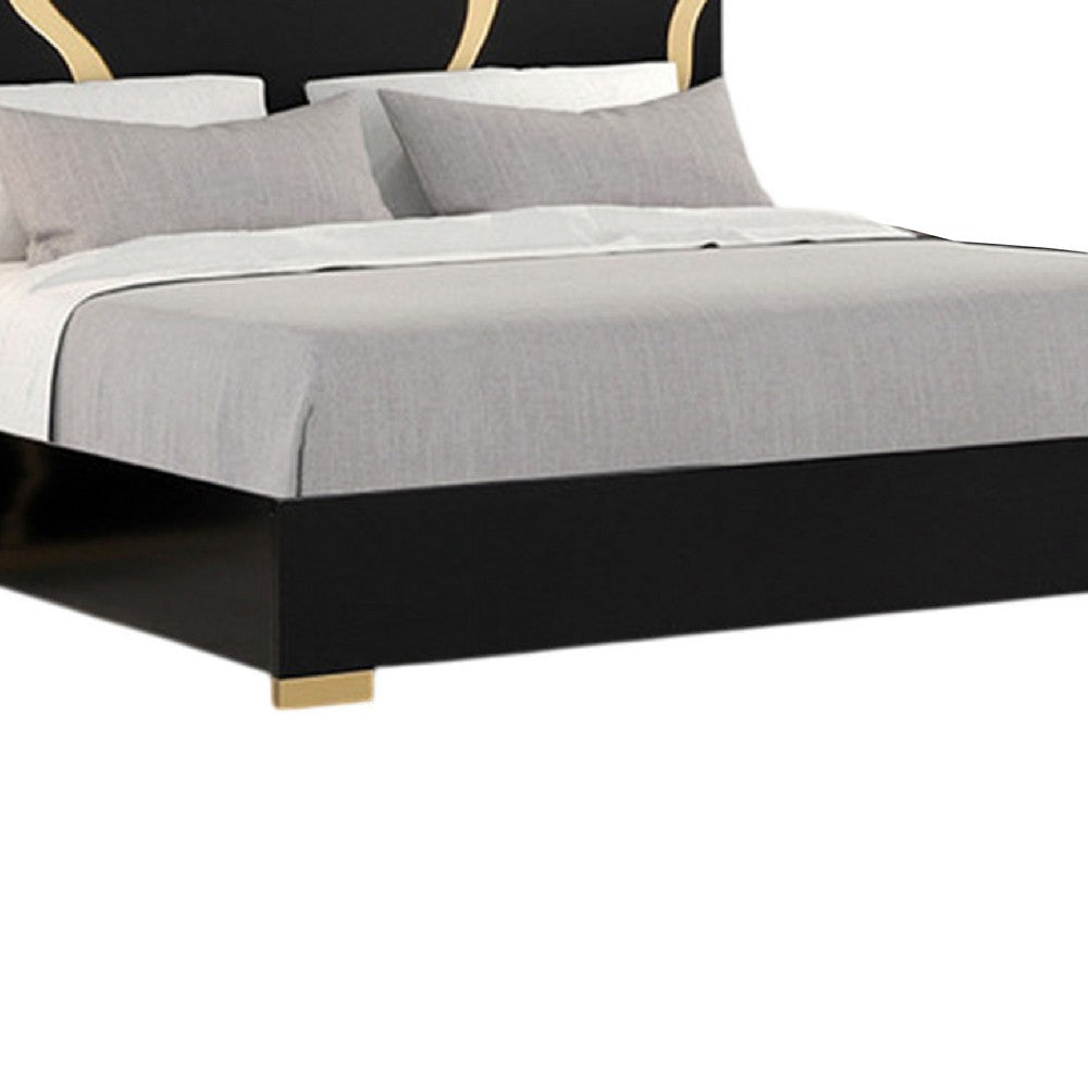 Goldie Queen Size Bed | Gold and Black Contemporary Bed | Solid Wood BM342526